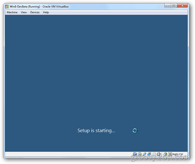 La instalación de VirtualBox Windows 8 está comenzando