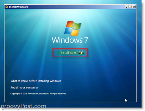 Menú de instalación de Windows 7