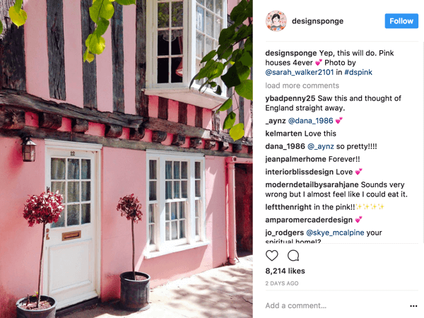 DesignSponge anima a los seguidores de Instagram a contribuir con fotos basadas en un hashtag en constante cambio que define un tema.