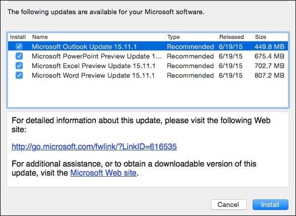 Actualización de vista previa de Microsoft Office 2016 para Mac KB3074179
