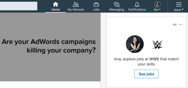 Ejemplo de anuncio dinámico de LinkedIn orientado.