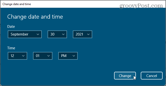 Cambiar el cuadro de diálogo de fecha y hora en Windows 11