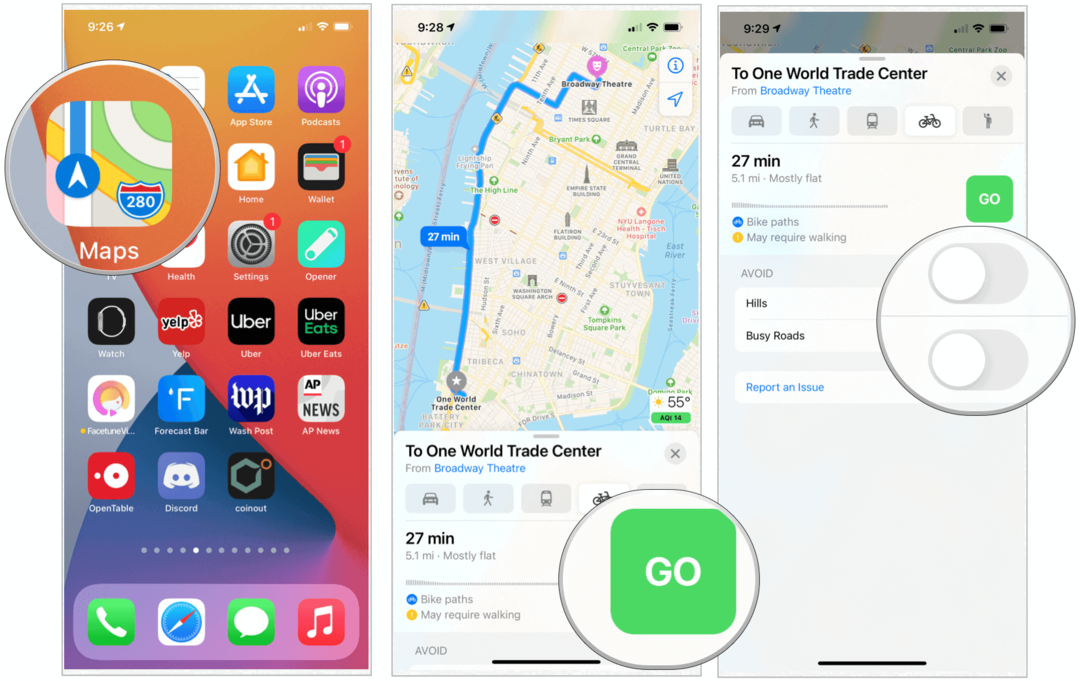 iOS 14 mapas de ciclismo