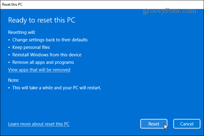 listo para reiniciar Windows 11 PC