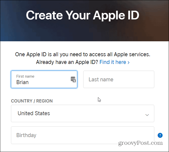 formulario para crear id de apple