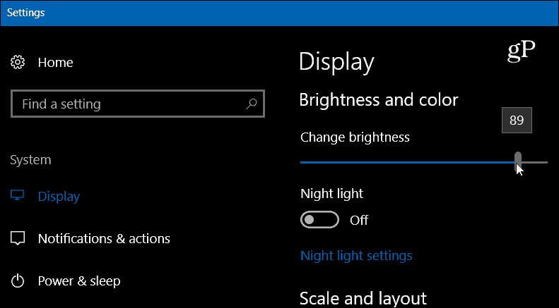 Configuración de Windows 10 Brillo de pantalla
