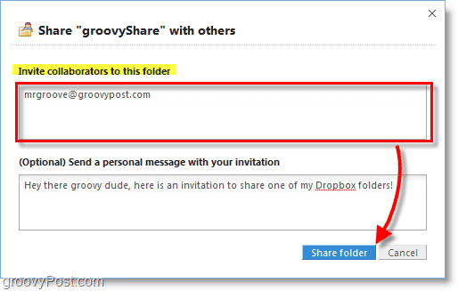Captura de pantalla de Dropbox: invita a las personas a usar tu carpeta compartida