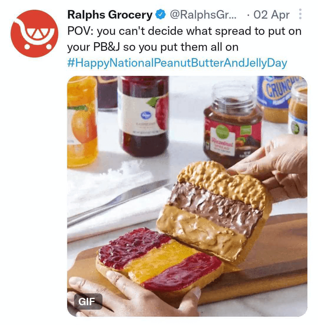 imagen del tuit de Ralphs Grocery con GIF
