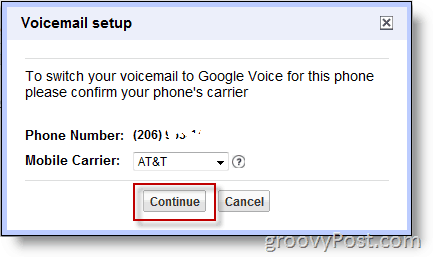 Captura de pantalla: habilite Google Voice en un número que no sea de Google