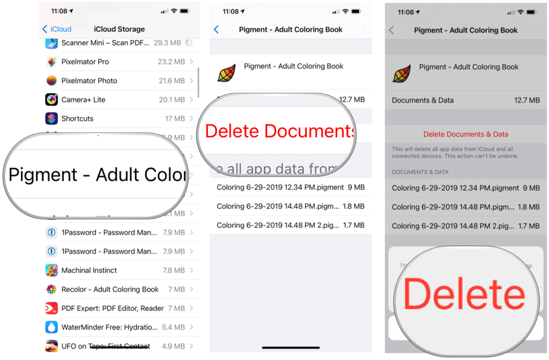iCloud Storage eliminar archivos de aplicaciones