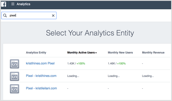 Sitio web de Facebook Analytics