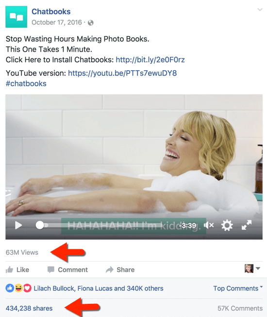 Este anuncio de video de Chatbooks ha obtenido un número excepcional de veces que se comparte y se visualiza el video.