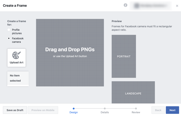 Cómo promocionar su evento en vivo en Facebook, paso 2, cree su marco en Facebook Frame Studio