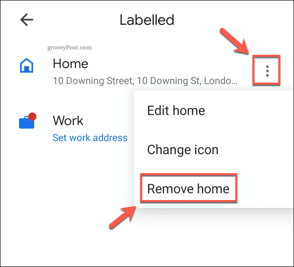 Eliminar una dirección de casa guardada en Google Maps para dispositivos móviles