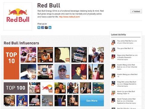 klout redbull page