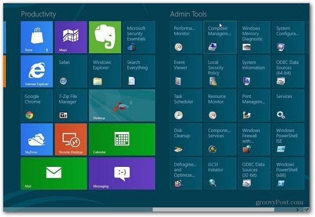 Agregar herramientas administrativas a la pantalla de inicio de Windows 8