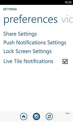 opciones de notificación de la aplicación de instagram de windows phone
