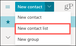 Seleccione Nueva lista de contactos