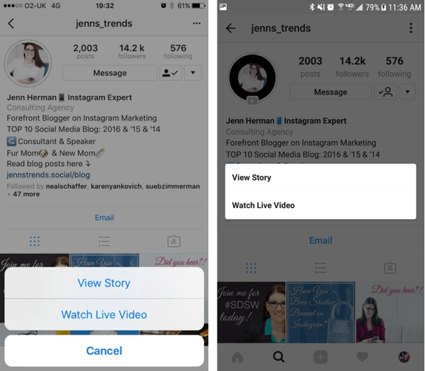 Los visitantes del perfil de Instagram pueden elegir qué opción ver en sus historias si tiene un video de repetición y publicaciones de historias.