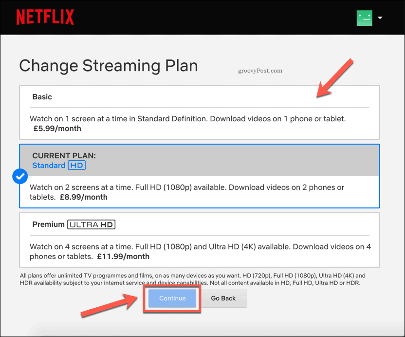 Cambiar los planes de suscripción de Netflix