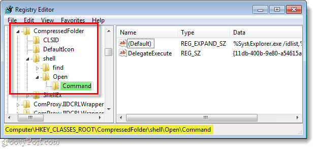 clave de registro de extensión de archivo de comando
