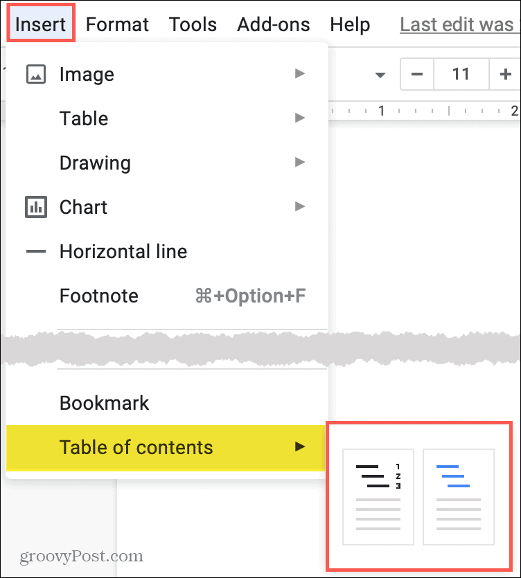 Insertar tabla de contenido en Google Docs
