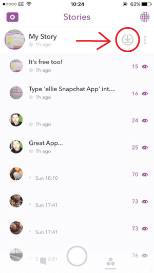 historia de descarga de Snapchat