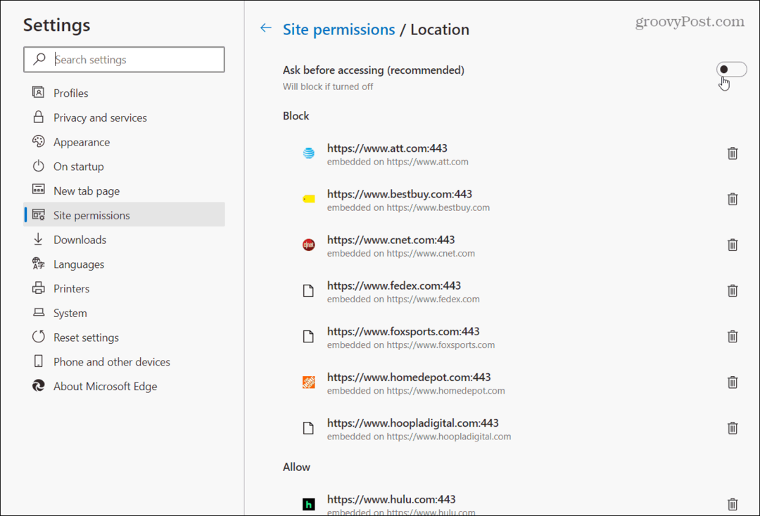 Cómo habilitar o deshabilitar los permisos del sitio en Microsoft Edge