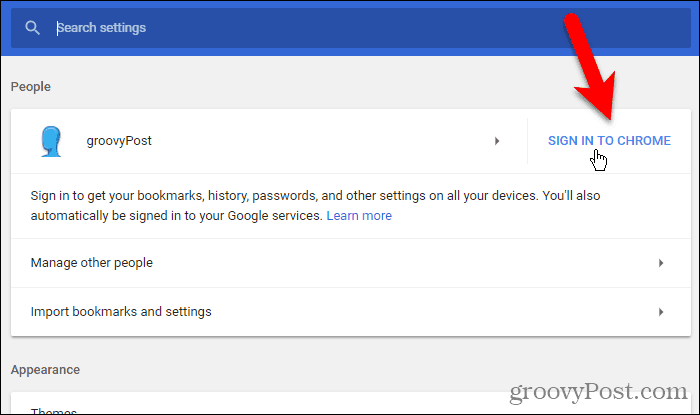 Haga clic en Iniciar sesión en Chrome en Windows