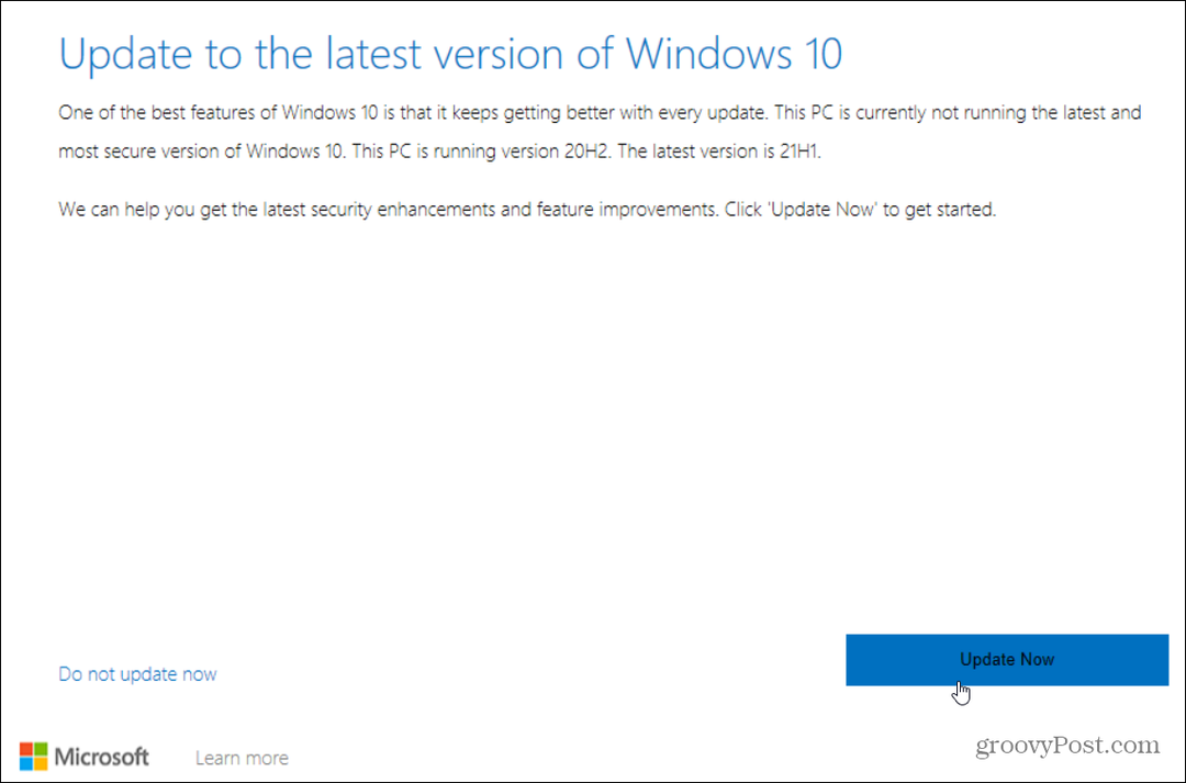 actualizar a la última versión de Windows 10