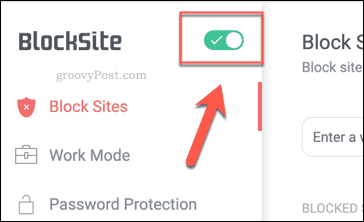 El botón de habilitar BlockSite en Chrome