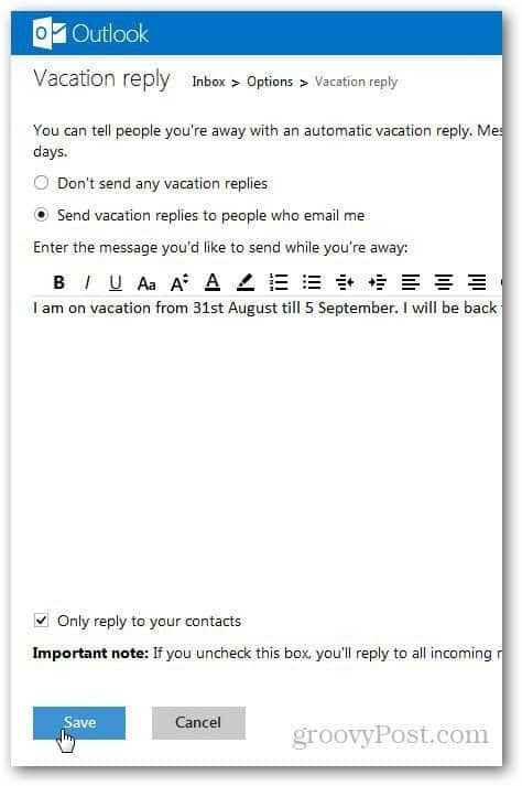 Mensaje de vacaciones de Outlook 3