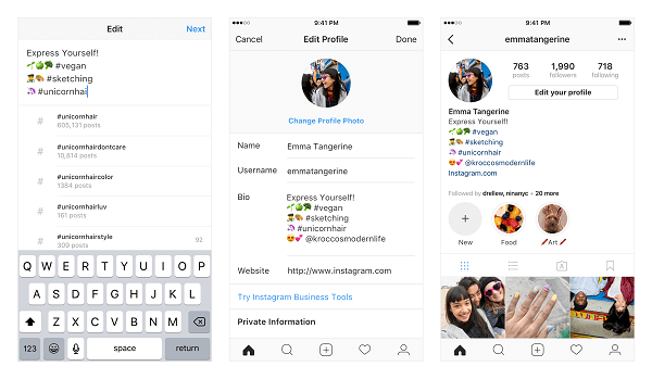 Instagram ahora permite a los usuarios vincularse a varios hashtags y otras cuentas desde la biografía de su perfil.
