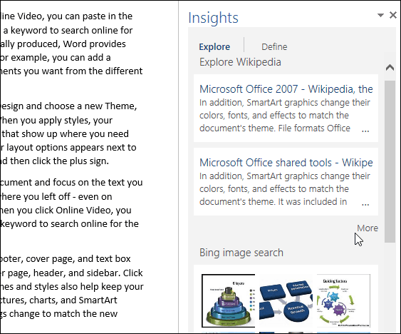 Cómo usar la función de búsqueda inteligente con tecnología Bing en Office 2016
