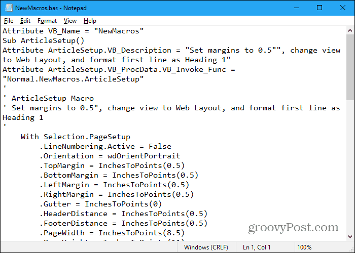 Las macros de Word guardadas se abren en el Bloc de notas