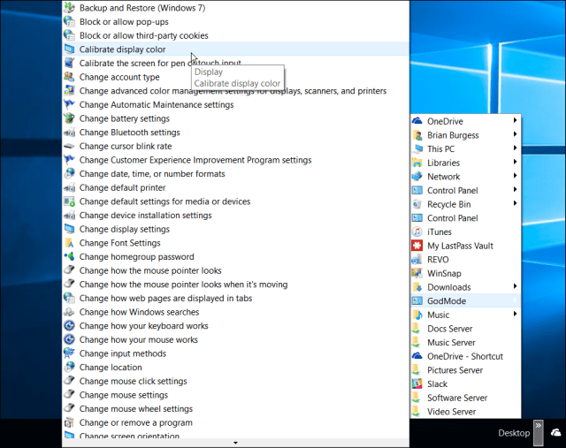 Barra de tareas de Windows 10 en modo dios
