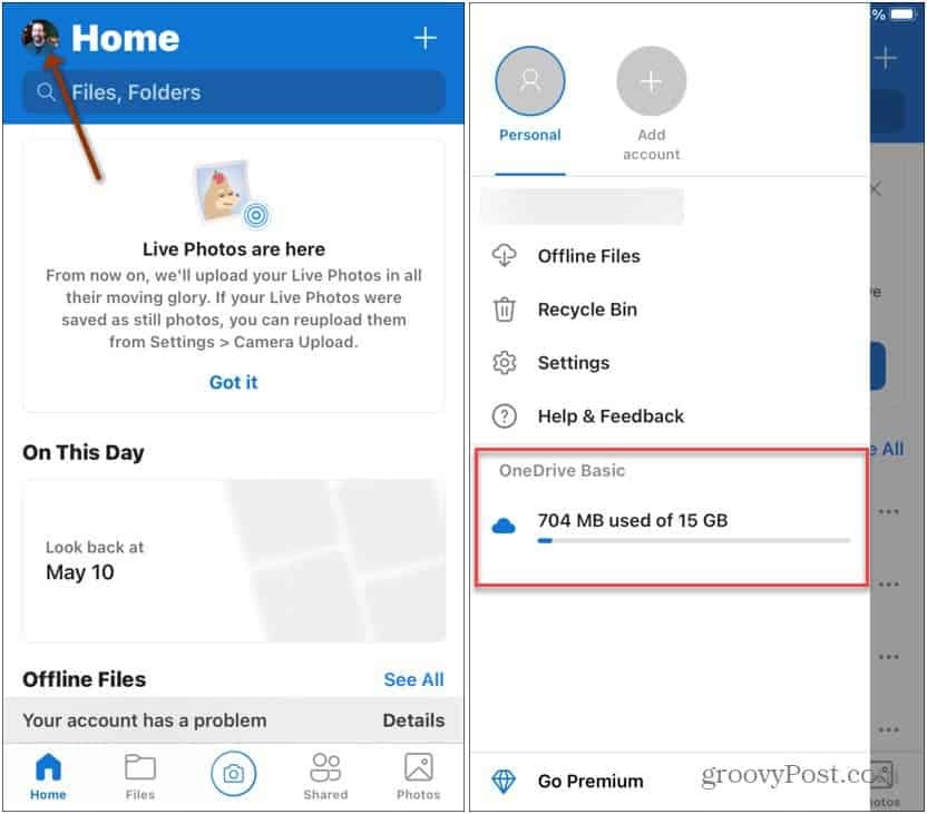 Ver OneDrive Storage Space Mobile