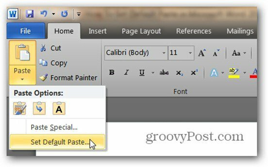 Cómo configurar el pegado predeterminado en Microsoft Word 2010