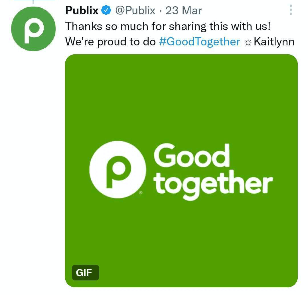 imagen del tuit de Publix con GIF