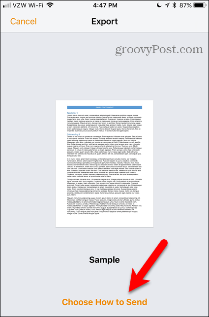 Elija cómo enviar el enlace en páginas para iOS