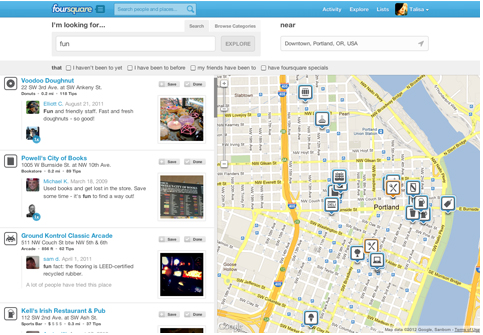 foursquare's explore ahora en la web