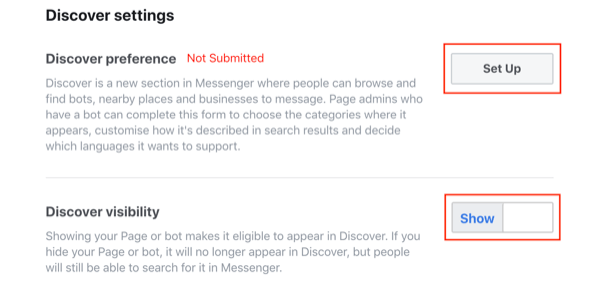 Envíe a la pestaña Descubrir de Facebook Messenger, paso 2.