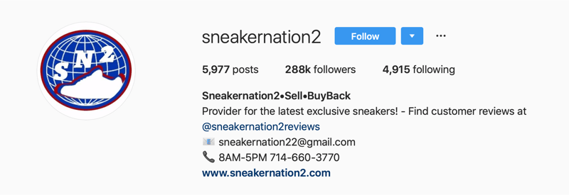 cuenta de Instagram principal para SneakerNation2