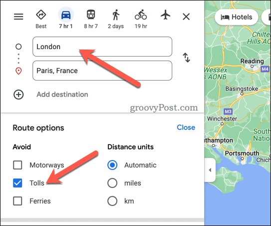 Evita los peajes en Google Maps