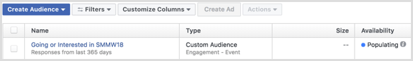 Facebook Ads Manager crea anuncios con audiencia personalizada
