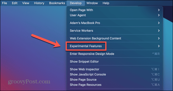Funciones experimentales de Mac Safari