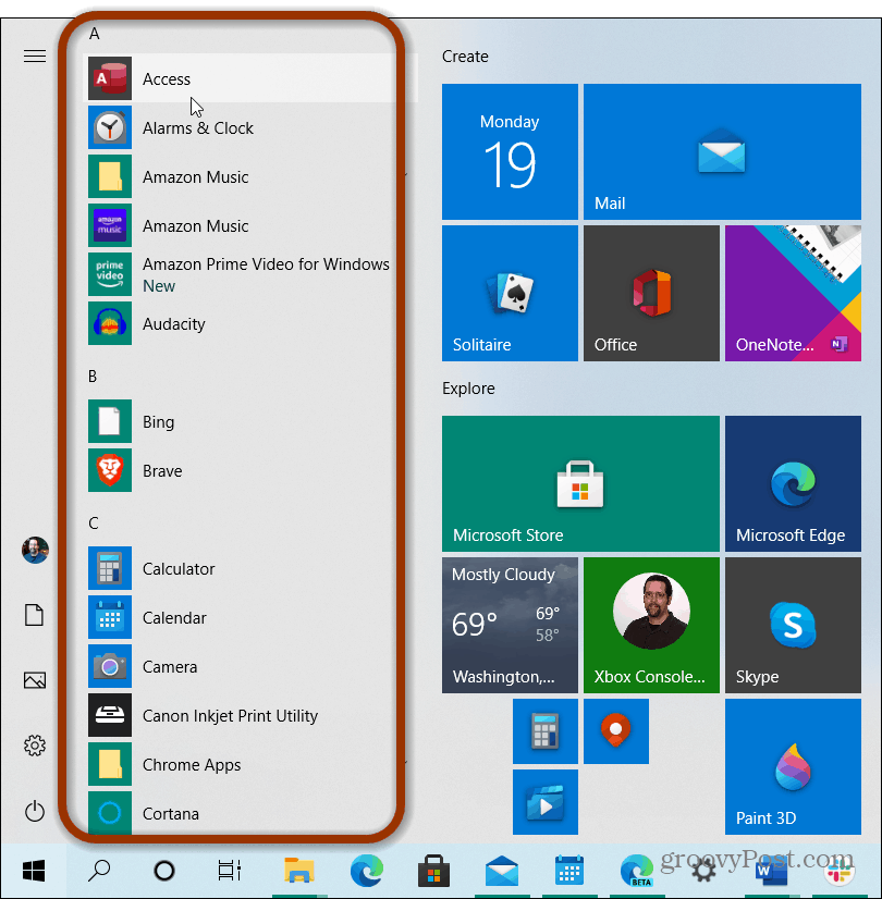 lista de aplicaciones menú de inicio windows 10