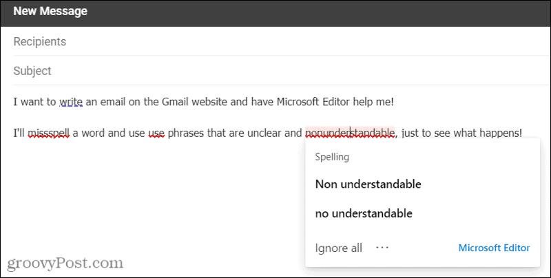 Microsoft Editor en Gmail usando la extensión Edge