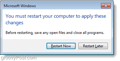 reiniciar la computadora para guardar los cambios