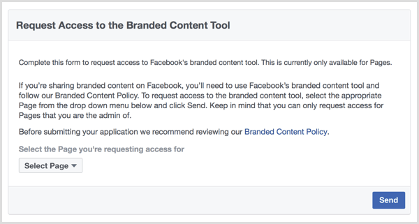 Solicitud de acceso a la herramienta de contenido de marca de Facebook